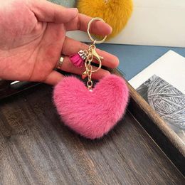 Keychains Cute Plush Heart Pendant Key Chains With Small Tassel Pompom Keyring Keychain For Women Fashion Bag Charms Ornaments Gifts