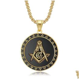 Pendant Necklaces 316 Stainless Steel Mason Masonic Necklace Sier Gold Black Round Shaped Fraternal Association Fraternity Charm Dro Dhrge