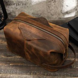 Cosmetic Bags Luxury Brand Cosmetic Bag Men Crazy Horse Leather Large capacity Toiletry Bag Travel Portable Storage Wash Organiser Makeup Bag L410