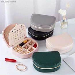 Accessories Packaging Organizers New Doublelayer Jewelry Box Semicircle Large Capacity Travel Portable Earrings Ring Necklace Organizer PU Dis Y240423 VVPE