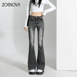 Women's Jeans ZOENOVA Y2k Flare Vintage High Waisted Cute Trousers Aesthetic Streetwear Casual Cargo Pants Women Korean Autumn Slim Jean