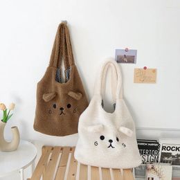 Evening Bags Winter Soft Plush Tote Bag Women Cartoon Embroidery Imitation Lamb Hair Shoulder For 2024 Shopper Bolsa