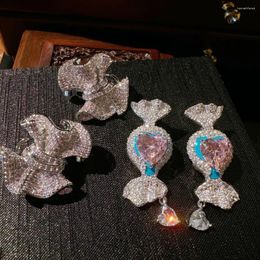Dangle Earrings Women Padparadscha Candy Gemstone Plated 18K Gold Bow Zirconia