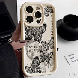 Cell Phone Cases INS Retro Butterfly Silicone Phone Case For phone 15 Pro Case phone 11 13 12 14 Pro Max XR X XS 7 8 Plus SE Soft Lines Cover