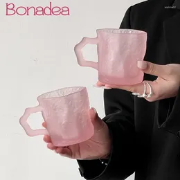 Wine Glasses Pink Glacier Glass Cup With Handle High-looking Juice Coffee Cups Beverage Home Kitchen Accessory