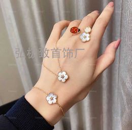 Original brand High Version Van Ladybug Necklace Electroplated 18k Rose Gold Red Jade Medal Four Leaf Grass Collar Chain Female