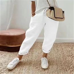Women's Pants Pure Cotton Casual Ladies Elastic Lace Up Solid Color Multisize Large Size Wide Leg Female Versatile Trouser
