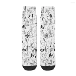 Men's Socks Black And White Music Notes Pattern Straight Male Mens Women Autumn Stockings Polyester Hip Hop