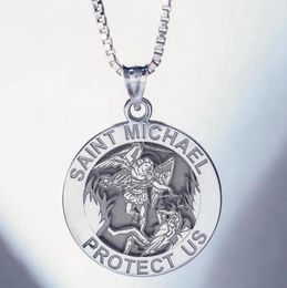 Pendant Necklaces Round Angel St Michael Medallion Necklace St Christopher Sliver Gold Color Cuban Curb Chain2612372