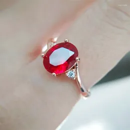 Cluster Rings Romantic Rose Gold Colour Gem Red Zircon Ring Cocktail Party Opening Special Anniversary Gift For Wife Commemorative