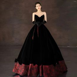 Runway Dresses Temperament Black Velvet Celebrity Sleeveless A-line Red Ribbon Luxury Woman Evening Prom Formal 2024