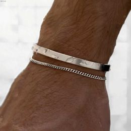 Bangle 3mm Stainless Steel Cuban Chain Bracelet Mens Street Hip Hop Jewellery Accessories Adjustable Open BraceletL240417