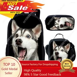 School Bags Husky Dog Print Children Bag Set For Girls Boys Primary Student Backpack Kids Book Mochila Escolar