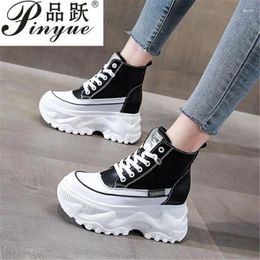 Casual Shoes 8cm Genuine Leather Wedge Sneakers Women Spring Autumn Ankle Boots Breathable Leisure White With Walking