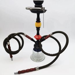 Arabia Hookah Set Large Double Tube Shisha Glass Bottle Ceramic Bowl Hose Water Pipe Bar KTV Hookah Accessories Birthday Gift D 240511