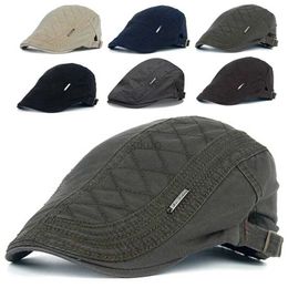 Berets Retro Men Beret Cotton Flat Ivy Newsboy Hat Herringbone Duckbill Beanie Adjustable Gatsby Driving Cabbie Casquette Cap Outdoor d240417