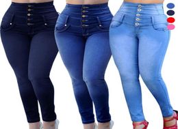 FashionSkinny Pencil Pants FullLength Denim HighWaist Female Jeasn Femme Multi Button Stretchy Sexy Butt Lift Thickening Jeans 3721945