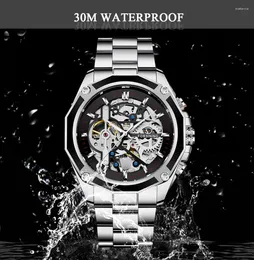 Wristwatches Men Watch Silver Stainless Steel Military Sport Wristwatch Skeleton Automatic Mechanical Male