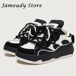 Casual Shoes Women Men Sneakers Chunky Heel Mixed Colour Double Lace Increasing Leather All Match Large Size Fashion Trainers