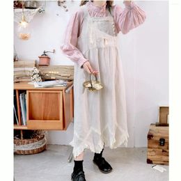 Casual Dresses 106cm Bust Spring Summer Women Sweet Mori Kei Girl Loose Plus Size Floral Embroidered Patchwork Cozy Linen Sleeveless