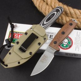 Newest ESEE-3 Rowen Military Knives Stonewashed Fixed Blade Knife 9Cr18Mov Blade Black and White G10+ Brown Linen Handle Outdoor Portable Camping Tool 15002 15600