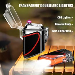 Waterproof Double Arc Lighter, Type-C USB Recharge Electric Outdoor Lighter with COB Light, Smoking Accessories