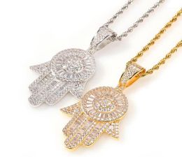 Pendant Necklaces Bling Sliver Angel Eyes Necklace Copper Filled Out Cubic Zirconia Hand Of Fatima Religion Gold Jewlery Chain15522642