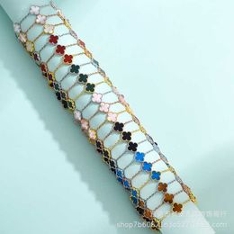 Brand charm High version V Golden Van Clover Bracelet Womens 18K Rose Gold Double sided Natural Fritillaria Red Agate