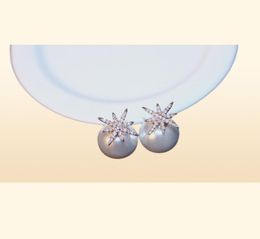 Bling Bling ins fashion designer double sided lovely cute star crystals diamonds pearl stud earrings for woman girls5080816