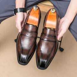 Dress Shoes Brown Men Loafers Black Round Toe Slip-On Party Men's Formal Pu Leather Size 38-46