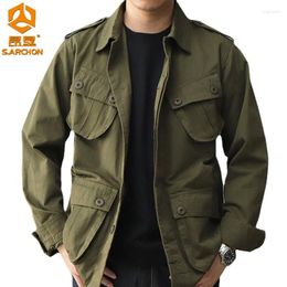 Men's Jackets Multi-Pockets Retro Cargo Mens Outdoor Commute Hiking Tactical Jacket Spring Autumn Solid Color Casual Coats Male Top