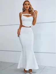 Work Dresses Women Summer Sexy White Pink Maxi Long Bodycon Fishtail Bandage Skirt Suits 2024 Elegant Evening Club Party Outfits
