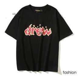 Drevv Skate House Designer Fashion Clothing Luxury Tshirts Smiling Face Flame Letter Summer Couple High Street Fashion Loose Couple T-Sh 6808