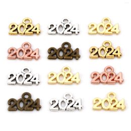 Charms 50PCs Number 2024 Year Alloy Metal Souvenir Pendants For Jewelry Making Diy Handmade Necklace Earrings Accessories 14x9mm