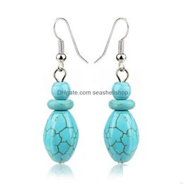 Dangle Chandelier Wholesale Sier Plated Geometric Shape Green Turquoise Stone Earrings For Party Gift Fashion Jewelry Drop Delivery Dhazz
