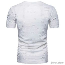 Men's T-Shirts Mens Personalized Distressed V Neck Short Sleeve T-shirt Summer Casual Top Tees Hip Hop Streetwears