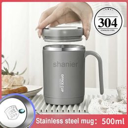 Mugs 500ML Coffee Mug Tumbler With Handle 304 Stainless Steel Straw Cup Large Capacity Breakfast Cup Household Office Milk Coffee Cup 240417