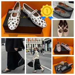 2024 With Box Dress Shoes Designer Sandal ballet slipper slider flat dancing Women round toe Rhinestone Boat shoes Luxury GAI riveted buckle shoes size 35-40