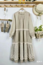 Casual Dresses Spring Mori Round Neck Lace Long Sleeve Dress Japanese Loose Midi