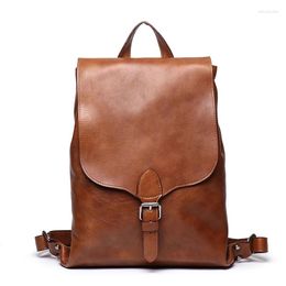 Backpack Real Leather Women Female Vintage Bag School Bags Men High Quality Travel 12 Inches Laptop