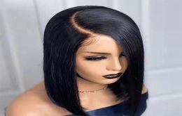 Synthetic Wigs Natural Black Straight Preplucked Short Bob Lace Front Wig For Women 180 Density Baby Hair Glueless Heat Resistant1031740