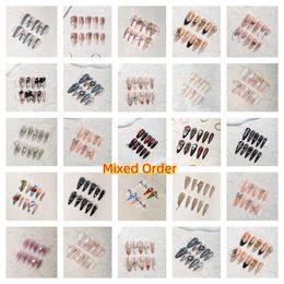 Sisful Long Shape Almond, Oval, Stiletto 10 PCS Salon Quality Purely Handmade Press On Nail Kits with Jelly Glue Tap, Alcohol Cotton, Double Sided nail file, Cuticle stick.