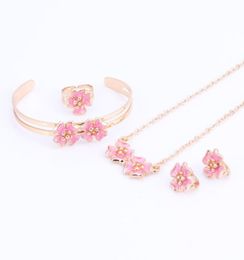 Gold Colour Enamel Flower Necklace Bangle Bracelet Ring Set For Children Kids Costume Jewellery Sets 5Color9054150