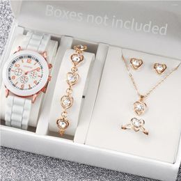 Wristwatches 5pcs/Set Geneva Women Watch Butterfly Jewellery Set Fashion Silicone Band Quartz Wristwatches( Without Box )