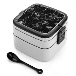 Dinnerware Black Wild Roses Double Layer Bento Box Lunch Salad Floral Flowers Nature Botanic Botanical Spring