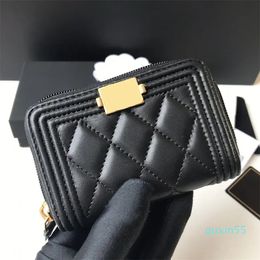 designer fashion womens purse Wallet Classic Designer Bag Vintage Gold Metal Card Holder Women caviar lambskin black Zipper Purse