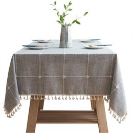 Linen Cotton Embroidery Lattice TableclothRectangular Dustproof Tassels Table Coverfor Kitchen Dinning Coffee Table Decoration 240402