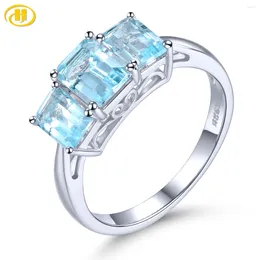 Cluster Rings Natural Blue Topaz Sterling Silver 2.5 S Genuine Sky Women Classic Simple Design Jewelrys S925 Gifts