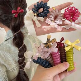Hair Rubber Bands Y2k cut bow ponytail elastic telephone line hair tie womens ponytail spiral coil rubber belt ponytail hair accessories Y240417