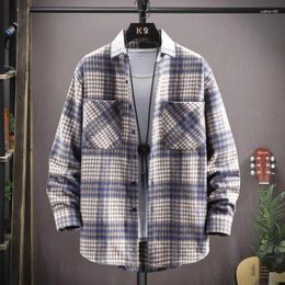 Men's Jackets Fashion Men Plaid Shirt Woolen Streetwear Male Clothes Loose Spring Autumn Versatile Casual Long Sleeve Cardigans Coats